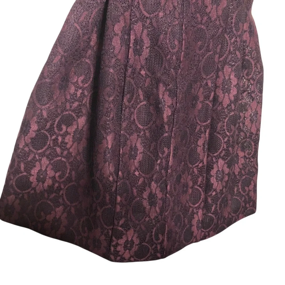 Calvin Klein Lace Overlay Burgundy Dress Sz 2 Fit Flare Cocktail Party Classy
